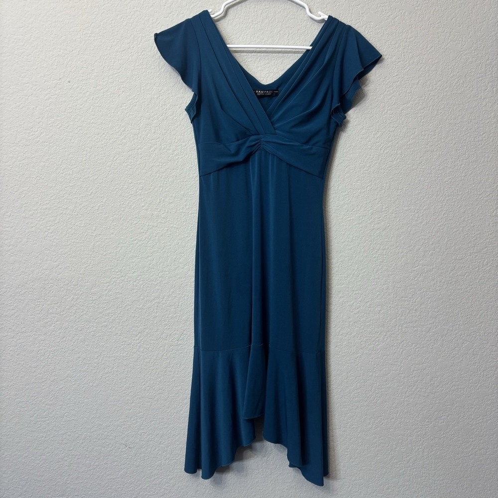 Vintage Rampage Teal Midi Dress Handkerchief Hem Flutter Sleeve V-Neck Y2K XS